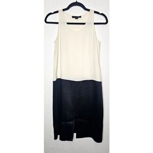 Alexander Wang Womens Mini Dress 0 Ivory Black Satin Sleeveless Minimalist Slit